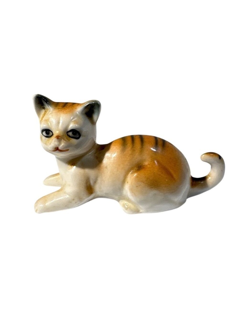 Vintage Ceramic Cat Figurine Orange Tabby Hand Painted 3 Inches Long Japan